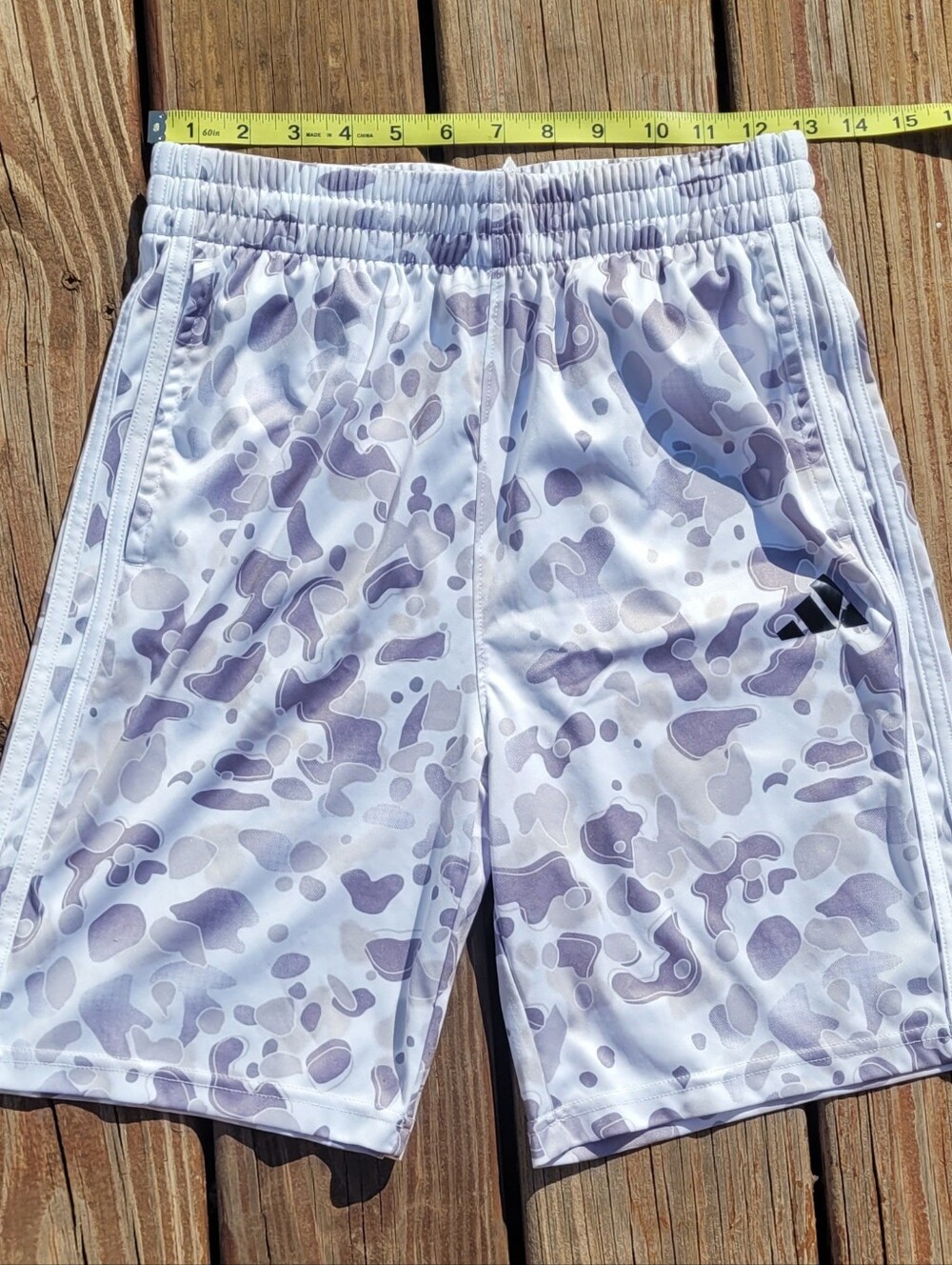 adidas White & Gray Camouflage Athletic Shorts Boys Size 14/16